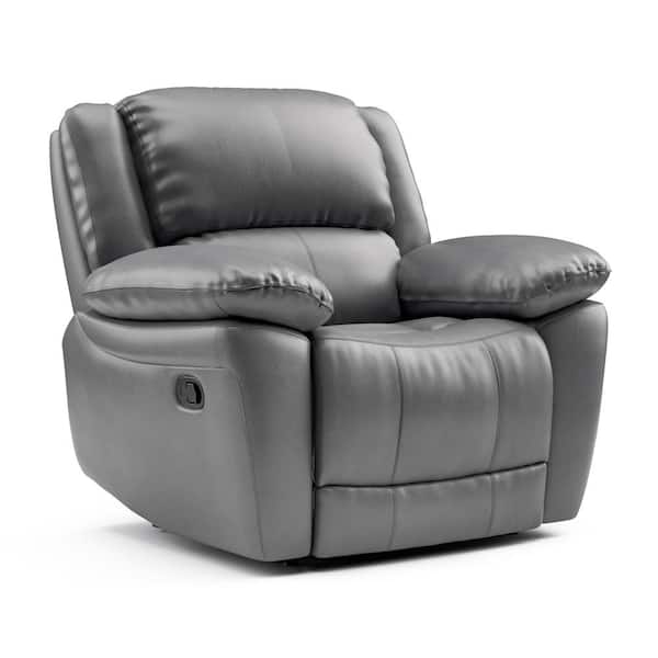 Furniture of America Loure Dark Gray Leather Match Recliner with Pillow Top Arms and Adjustable Headrest
