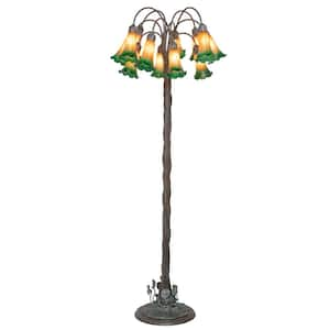 Pond Lily 61 in Bronze Victorian 12 Light Dimmable Tree Floor Lamp with Glass Shade