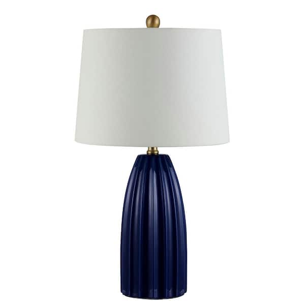 SAFAVIEH Kayden 25. 5 in. Navy Blue Table Lamp with White Shade