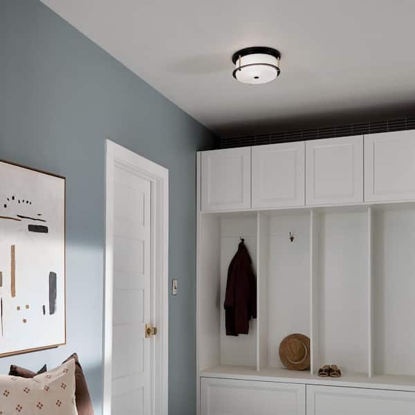 Brit 12 in. 2-Light Black and Champagne Bronze Industrial Hallway Flush Mount Ceiling Light