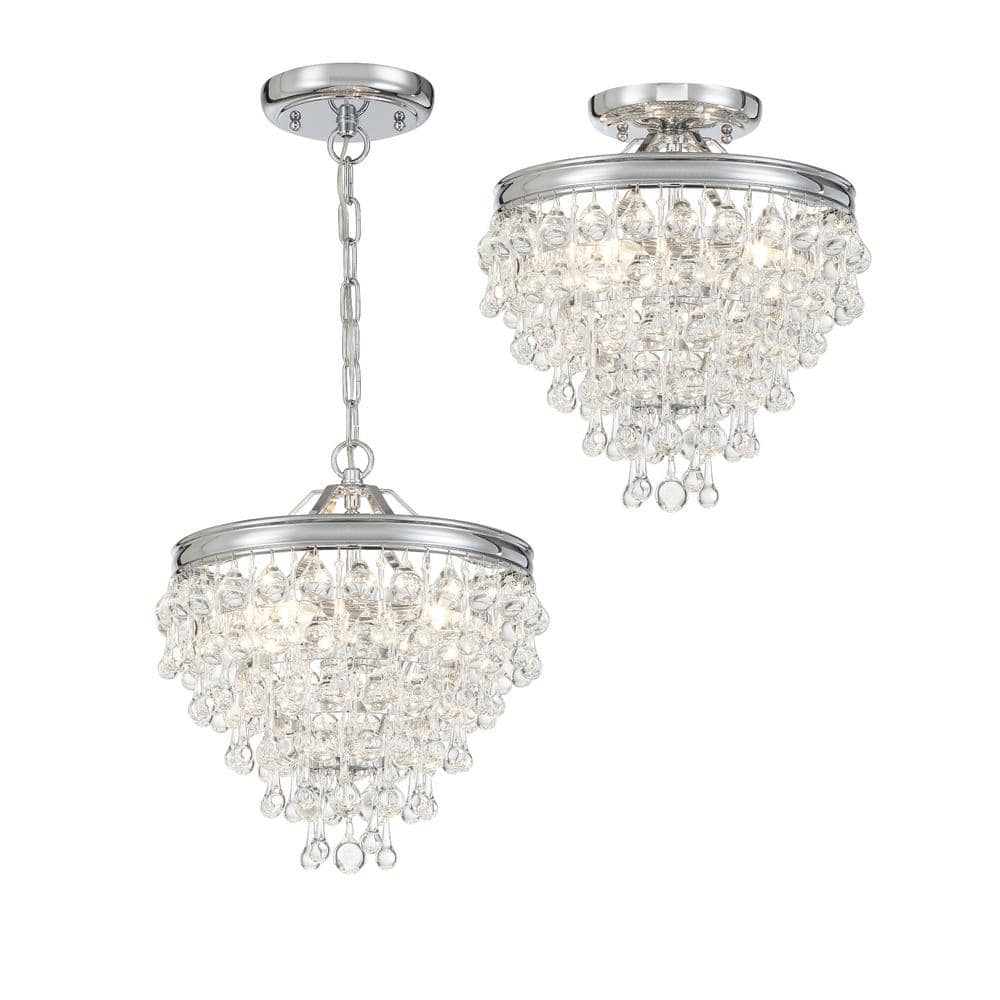 Calypso Polished Chrome 3-Light Mini Chandelier with Smooth Glass Drops
