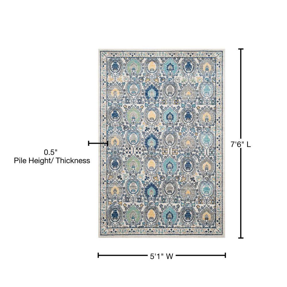 Ivory and Grey High Pile Synthetic Area Rug