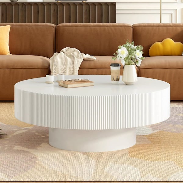 31.5 in. White Round MDF Coffee Table
