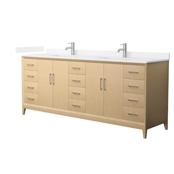 Janna 84 in. Double Freestanding White Oak Bath Vanity with White Quartz Top (Assembled)