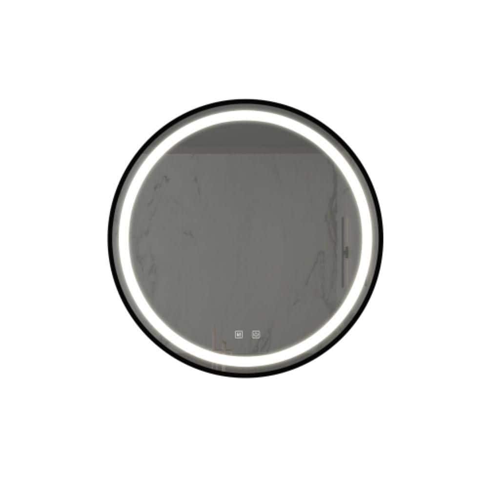24 in. W Round Aluminum Frame Freestanding Bathroom Vanity Mirror with High