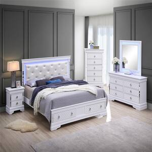 Verona Silver Champagne Wood Frame King Storage Panel Bed with LED Accent Headboard