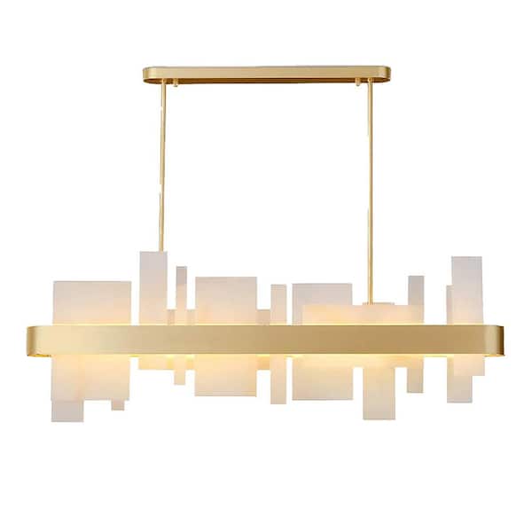 Modern Chandelier 47 in. 8-Lights Linear Gold Chandelier With Alabaster Shade, Chandelier for Dining Room, Living Room