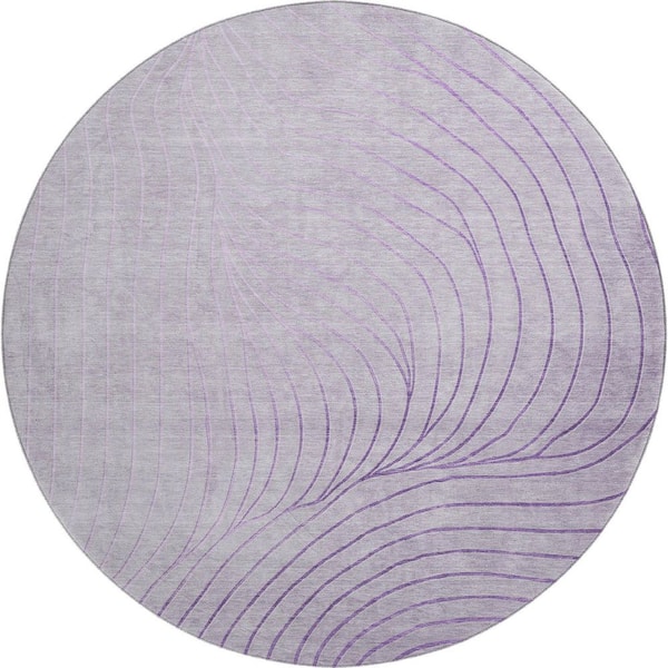 Mayfield Premium Machine Washable Abstract AMF2107 Lavender 8 ft. x 8 ft. Round Rug