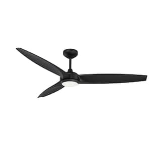Steltra 56 in. Outdoor Black Standard Ceiling Fan with True White Integrated LED with Remote Included