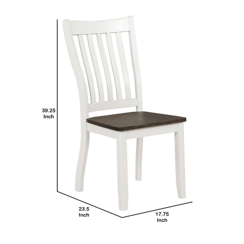 Farmhouse White and Brown Wooden Slat Back Dining Chair