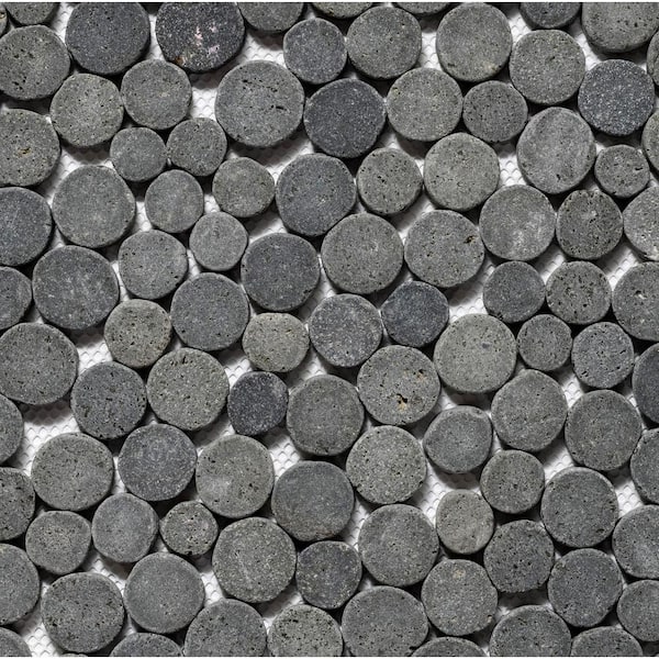 Stone Penny Rounds Black 4 in. x 6 in. Honed Basalt Mesh-Mounted Mosaic Tile Sample (0.67 sq. ft./Each)
