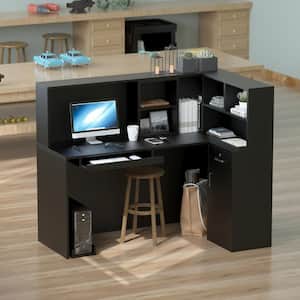 55.9 in. L Shaped Black Wood Executive Desk Reception Desk Computer Writing Desk W/Removable Shelves, Drawer, Cabinet