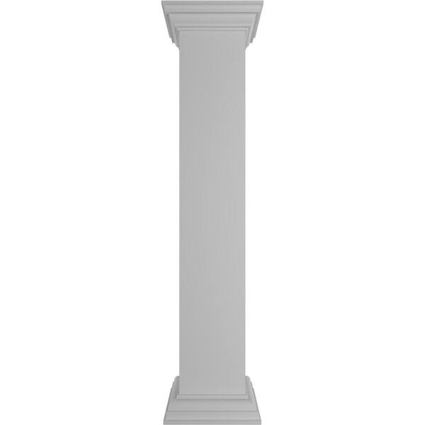 Ekena Millwork Plain 48 in. x 8 in. White Box Newel Post with Peaked Capital and Base Trim (Installation Kit Included)