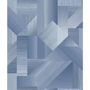 TexStyle Collection Shades of Blue Geometric Shape Shifter Satin Non-Pasted Non-Woven Paper Wallpaper Roll