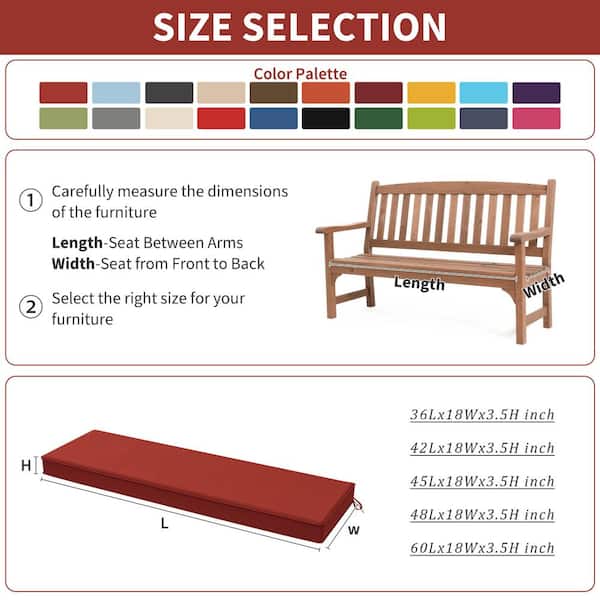 42 in. x 18 in. x 3.5 in. Rectangular Outdoor Porch Swing Bench Cushion Terra Red