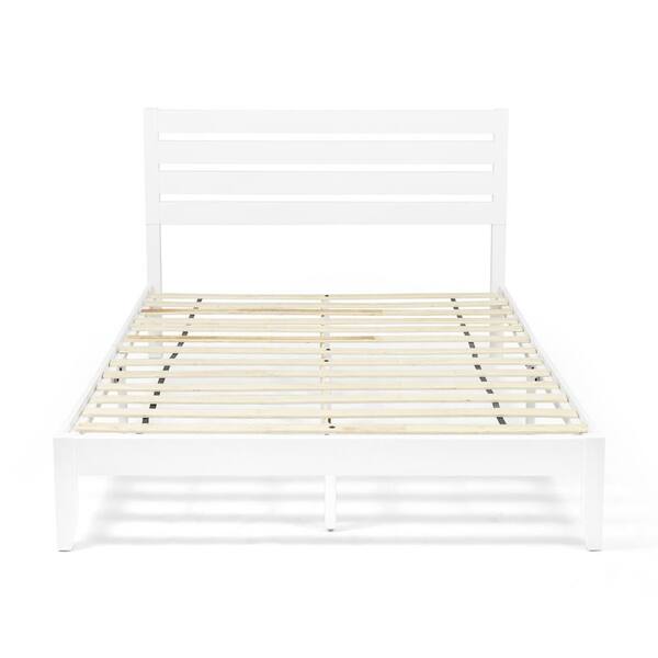 JASIWAY White Wood Frame Queen Size Platform Bed with Headboard