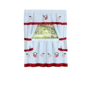 Gala Red Polyester Light Filtering Rod Pocket Embellished Cottage Curtain Set 58 in. W x 36 in. L