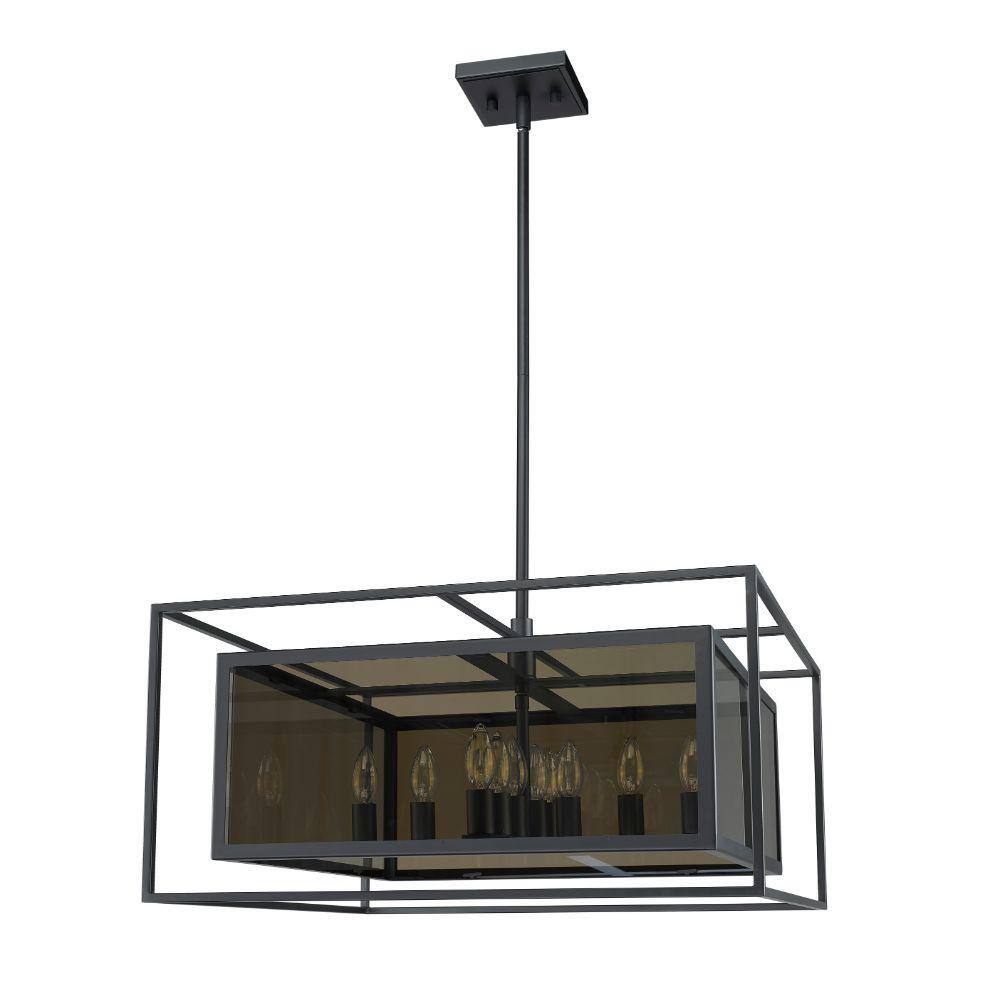Misty Charcoal Steel and Glass 12-Light Pendant Chandelier