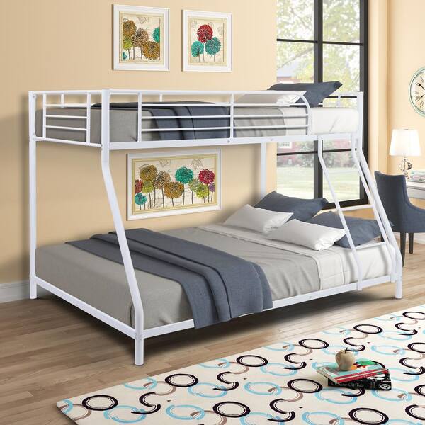 White Twin Over Full Bunk Bed With, Bunk Bed With Bottom Rails