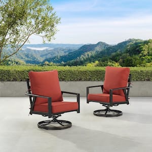 Pair of Black Aluminum Deep Seating Swivel Rocker Club Chairs with Cushions