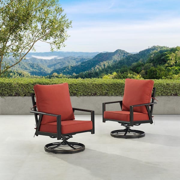 Pair of Black Aluminum Deep Seating Swivel Rocker Club Chairs with Cushions