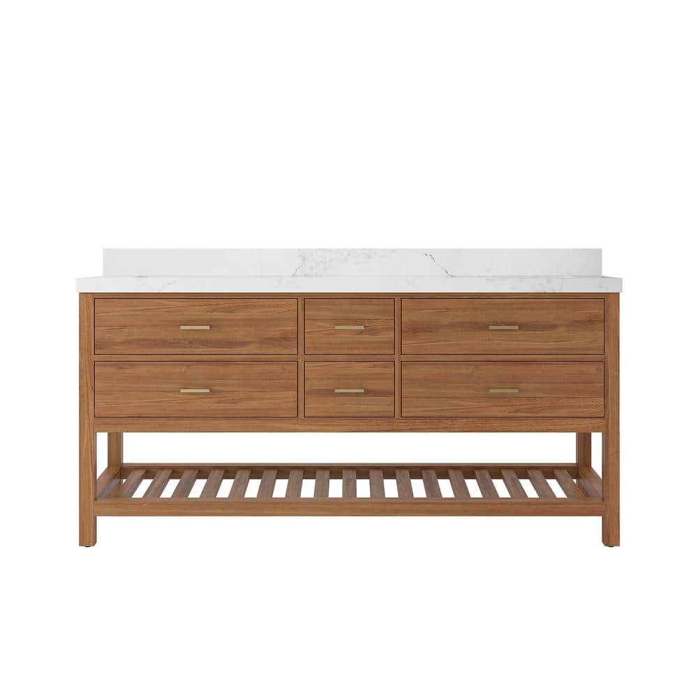 Parker Teak 72 in. W x 22 in. D x 36 in. H Double Sink Bath Vanity in Golden Teak with 2 in. Calacatta Nuvo Quartz Top price history on PriceWatchPro