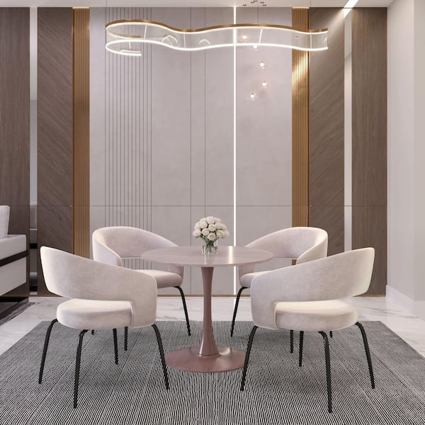 Bristol Round Modern Dining Table 27 in. MDF Wood Tabletop in Cherry Coated Steel Pedestal Base in Light Natural Wood