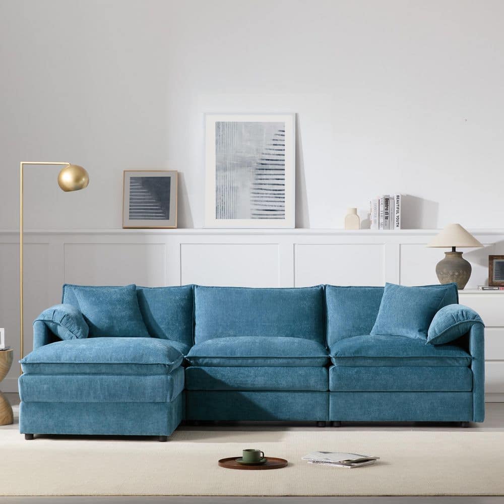 Polibi 103 in. Square Arm Chenille L-Shaped Sofa with Ottoman in
