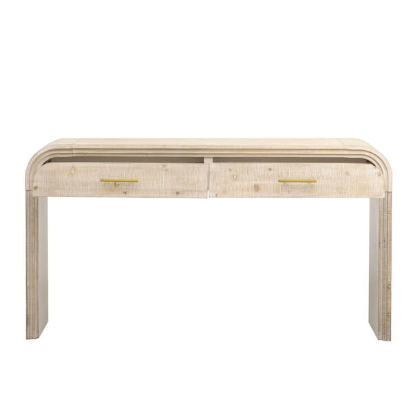 XUJMK 59 in. W x 16 in. D x 32 in. H Beige Linen Cabinet, Unique Retro Silhouette Console Table with Open Style