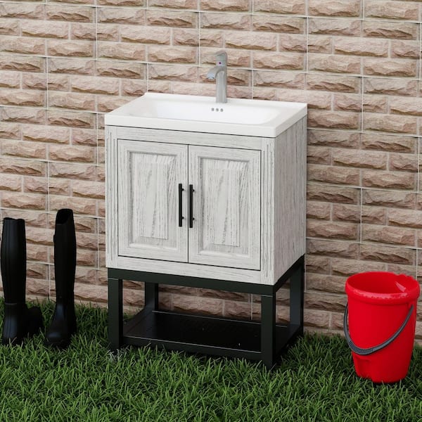 Modern Freestanding 24-Inch White Bathroom Vanity with White Ceramic Sink