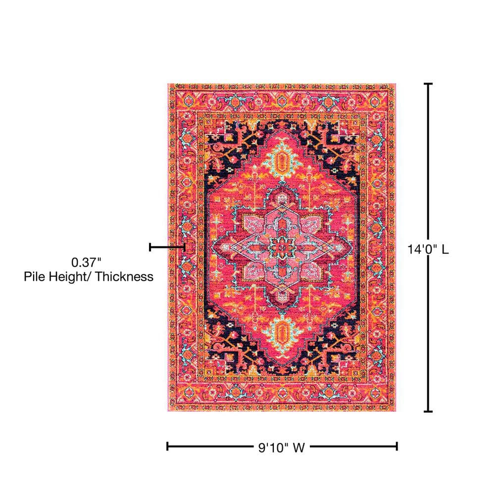 Pink Oriental Synthetic Non-slip 10' x 14' Area Rug