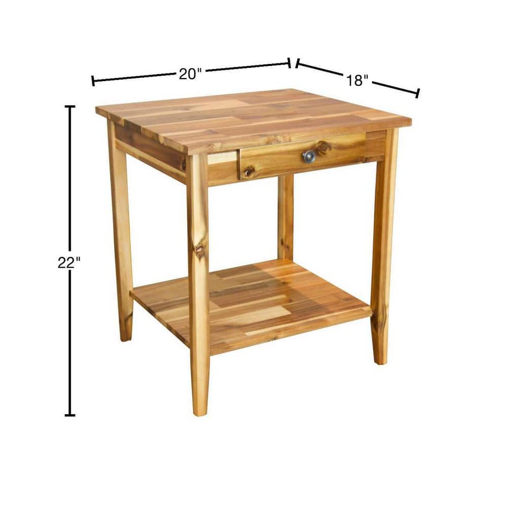 Solid Acacia Wood End Table with Drawer and Shelf