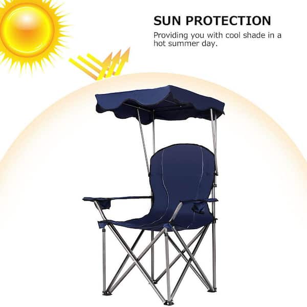 Portable Folding Beach Canopy Chair with Cup Holder for Outdoor Camping Hiking 