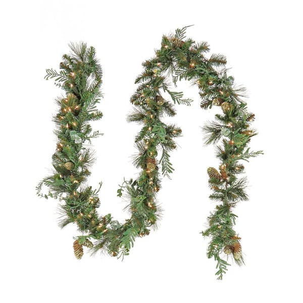 9 ft. Pre-Lit North Conway Artificial Christmas Garland with Glittery C1s and LED Lights