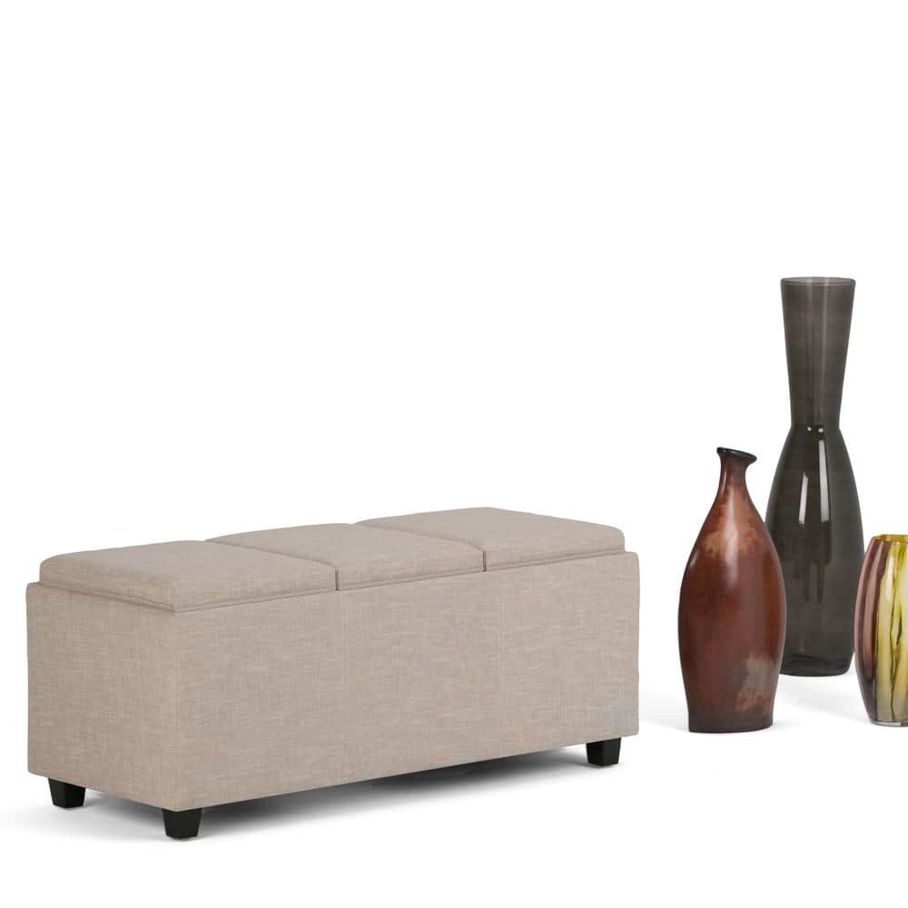 Avalon Natural Linen Look Large Storage Ottoman with Serving Trays
