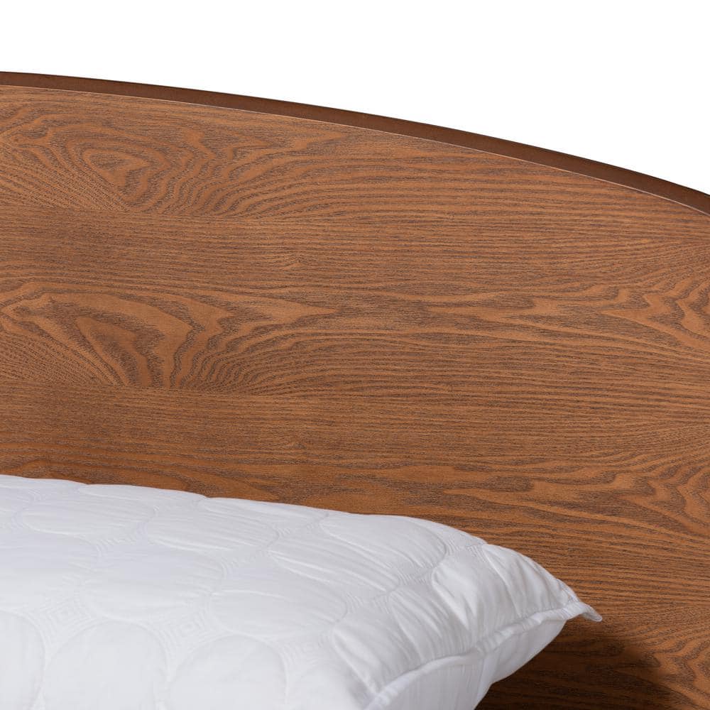 Walnut Brown Queen Wood Frame Platform Bed with Curved Headboard
