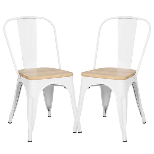 EDGEMOD Trattoria White Side Chair in with Oak Seat (Set of 2)