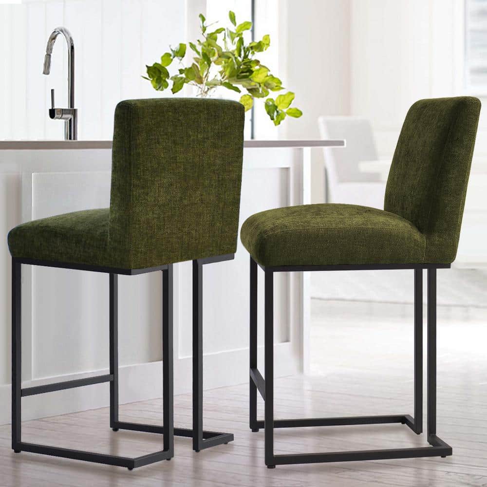Green Metal Counter Height Stool with Sled Base, Set of 2