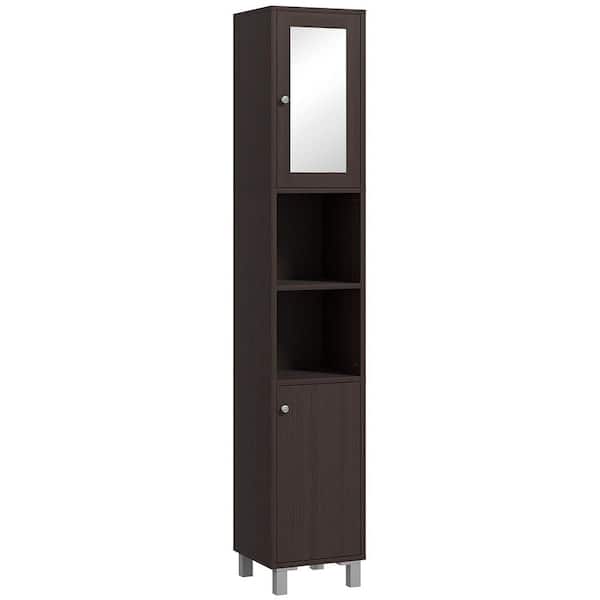 11.75 in. W x 11 in. D x 70.75 in. H Bathroom Storage Cabinet Linen Cabinet with Mirror ,Distressed Coffee