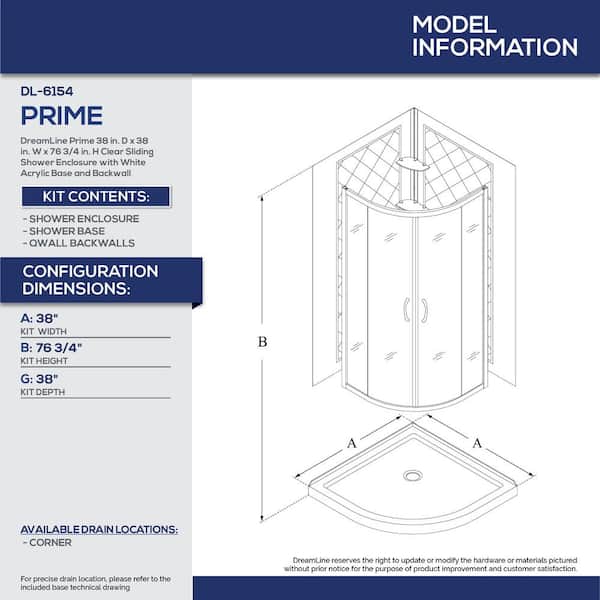 Prime 38 in. x 38 in. x 74.75 in. H Sliding Semi Frameless Corner Shower Kit in Chrome with Base and Back Walls