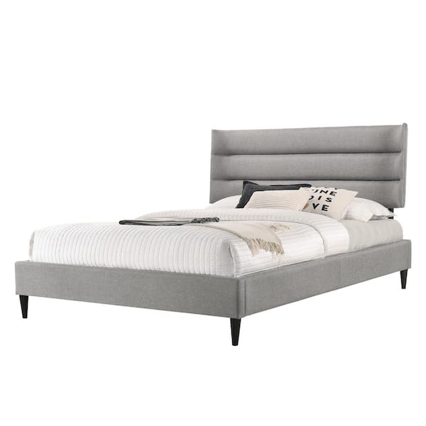 luxeo Chester Gray King Upholstered Platform Bed with Wenge Legs