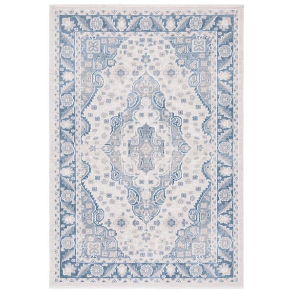 SAFAVIEH Blair Beige/Gray Blue 5 ft. x 8 ft. Machine Washable Border Floral Area Rug