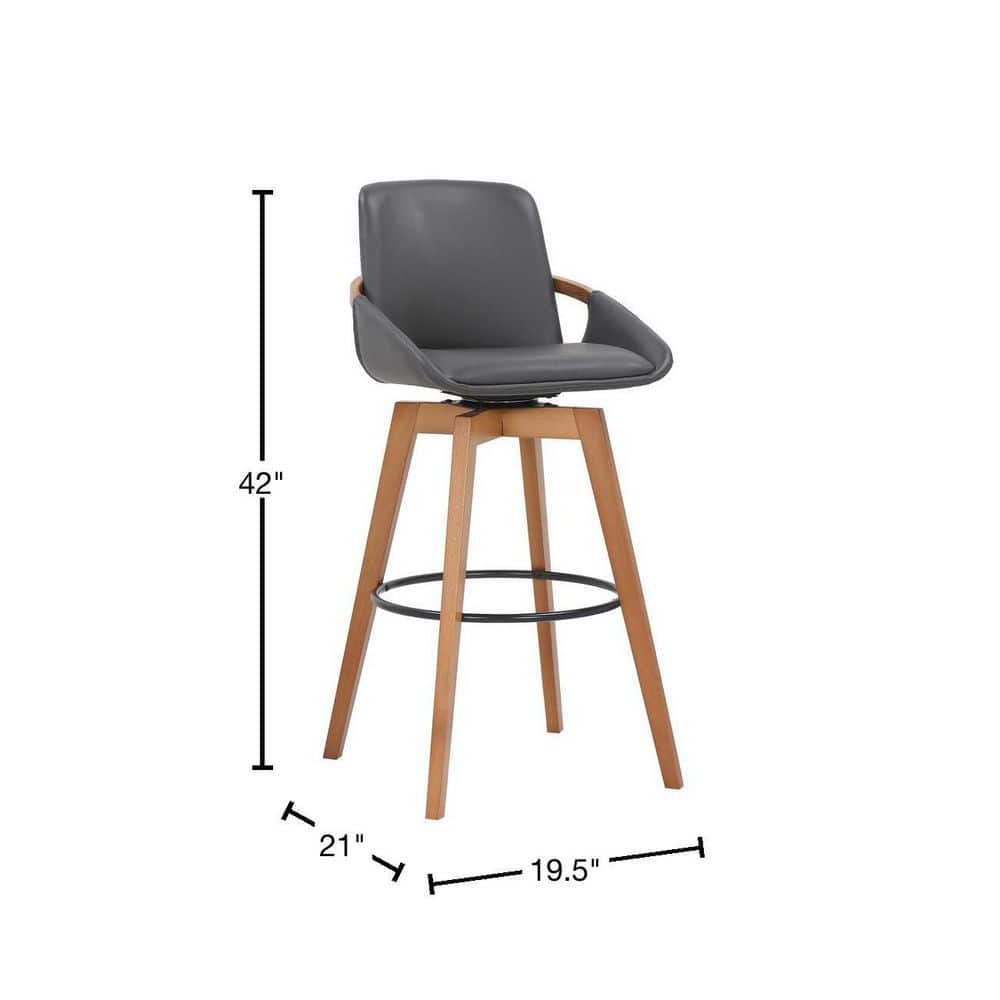 Baylor 30" Gray Faux Leather Walnut Wood Swivel Bar Stool