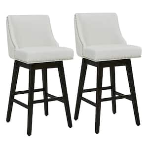 Martin 30 in. White High Back Solid Wood Frame Swivel Bar Stool with Faux Leather Seat(Set of 2)