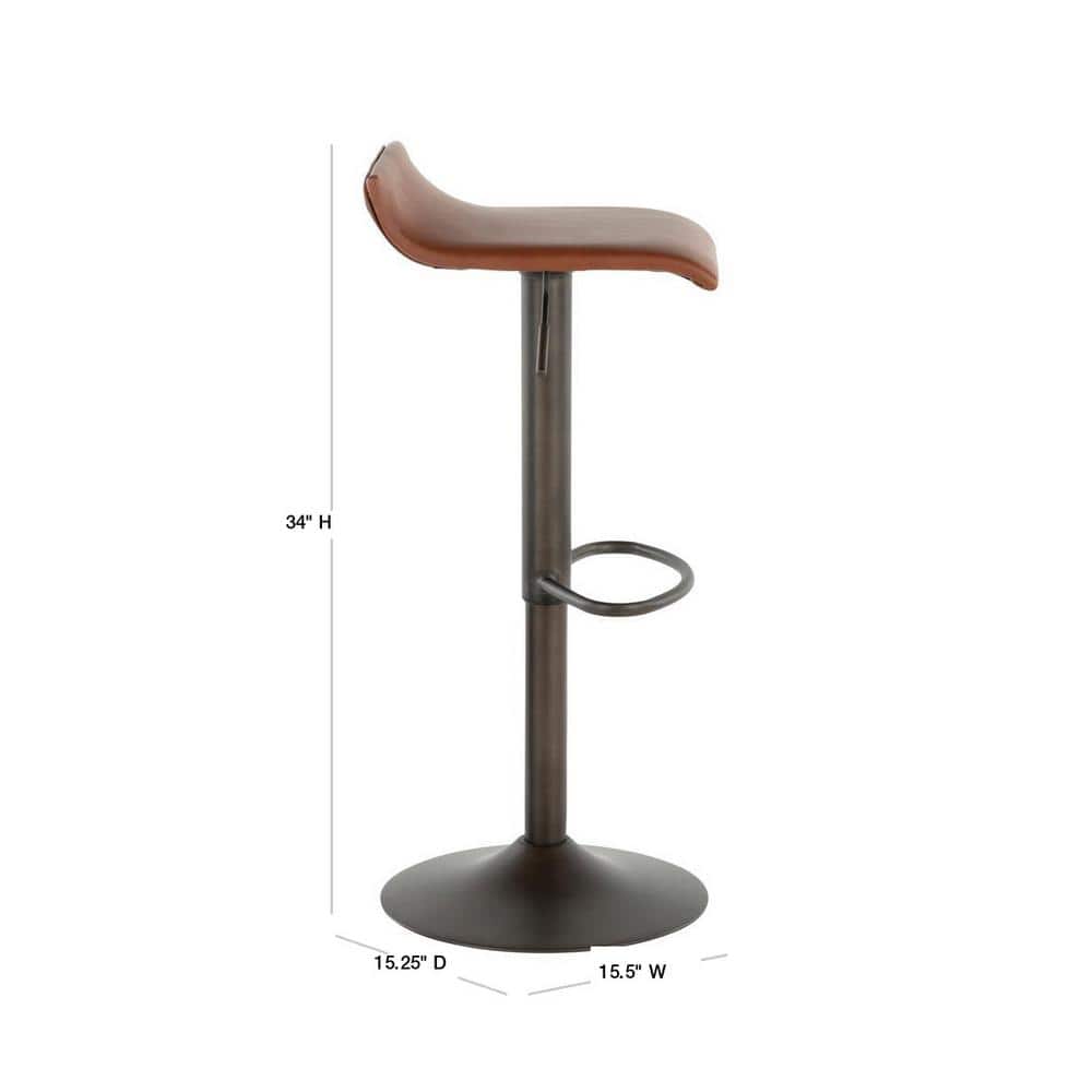 Contemporary Swivel Adjustable Brown Leather Bar Stool