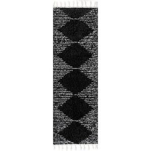 Black 2 ft. 6 in. x 6 ft. Bria Moroccan Shag Tasseled Runner Rug