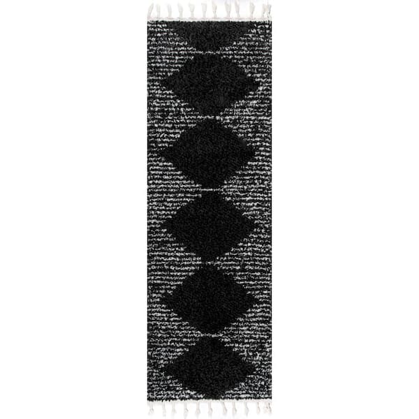 Black 2 ft. 6 in. x 6 ft. Bria Moroccan Shag Tasseled Runner Rug