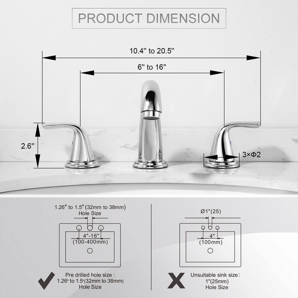 Polished Chrome 8-Inch Widespread Double Handle Bathroom Faucet