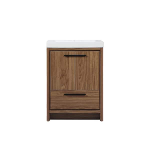 Unbranded Simply Living 24 in. Single Bathroom Vanity in Walnut Brown with Resin Vanity Top in White