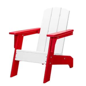 White and Red HDPE Outdoor Patio Adirondack Chair 1-Piece